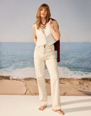 CALÇA RETA CINTURA ALTA SARJA - BEGE