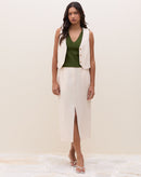 SAIA MIDI COM FENDA FRONTAL ALFAIATARIA - MANTEIGA