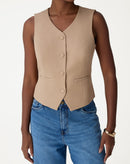 COLETE SLIM COM BOTÃO FORRADO ALFAIATARIA - BEGE