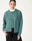 CARDIGAN TRICOT PONTO DIFERENCIADO - VERDE