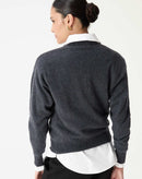 SUÉTER CASHMERE DELUXE GOLA V  - CINZA MESCLA ESCURO