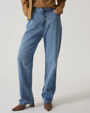 Calça Jeans Reta Cintura Alta - Azul Médio