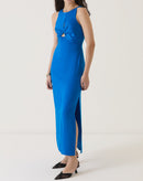 VESTIDO COM DECOTE HALTER E MOULAGE - AZUL