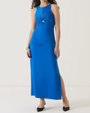 VESTIDO COM DECOTE HALTER E MOULAGE - AZUL