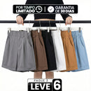[Leve 6, Pague 3] Short Elara Feminino em Poliéster Soft, Elastano Macio e Algodão de Cintura Alta com Cós Franzido e Botão Decorativo