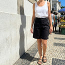 [Leve 5, Pague 3] Bermuda Viena Feminina em Linho e Algodão de Cintura Alta com Nervuras Frontais